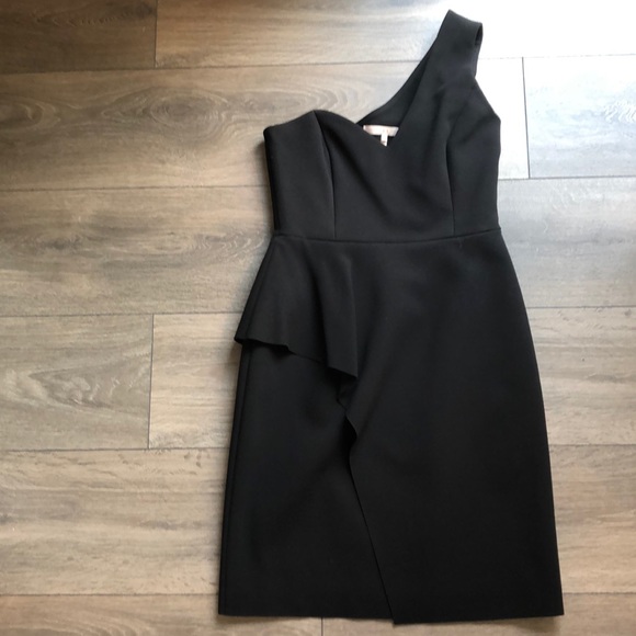 Halston Heritage One Shoulder Black Cocktail Dress
